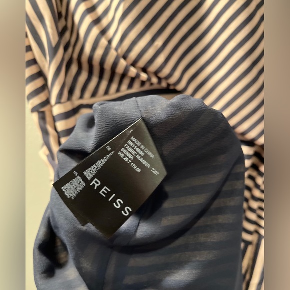 REISS Tan Black Stripe Knee Length Rare Dress Women’s Asymmetric Design Size 4 - Picture 12 of 14